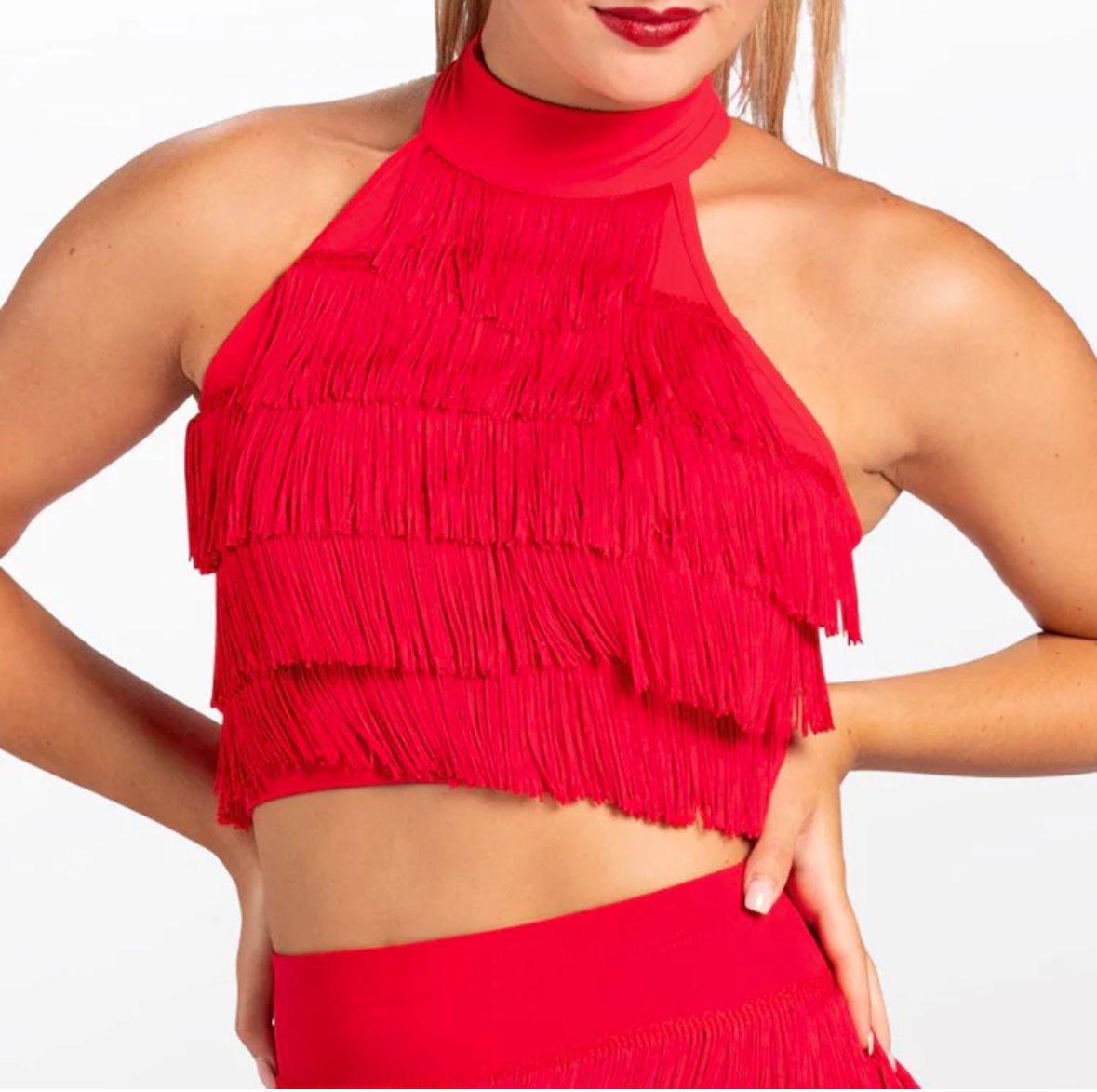 Ballers Fringe Mock Neck Top Cherry Red Size M