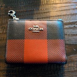 Coach Varsity Stripe Plaid Zip Card Case