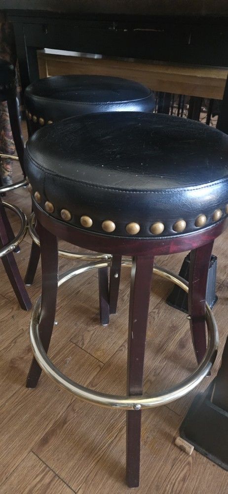 Used Leather Wooden Stools