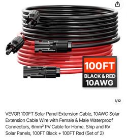 VEVOR 100FT Solar Panel Extension Cable, 10AWG Solar Extension Cable Wire with Female & Male Waterproof Connectors
