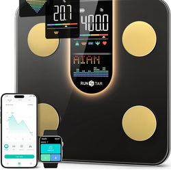 Runstar Smart Scale – Body Weight, BMI, Body Fat, Heart Rate, App Sync, 22 Metrics