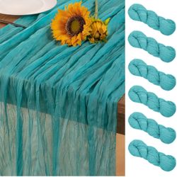 Teal Green Cheesecloth Table Runner Summer Sheer Turquoise Cheese Cloth Table Runner Boho Gauze 120 Inches Blue-Green Summer Table Decorations for Wed