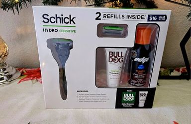 Schick Hydro Sensitive Gift Set - 2 Refills! Bulldog Moisturizer +Edge Shave Gel

