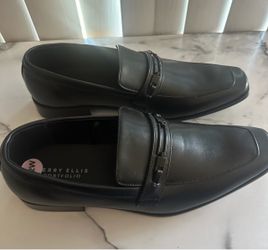 Perry Ellis Portfolio Black Leather Loafers Size 12