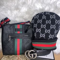 Valentines Day Mens Hat, Belt And Crossbody  Bag Gift Set 