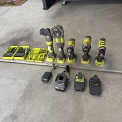 Ryobi ONE+ 18V Tool Set – Grinder, Impacts, Drill, Multi-Tool, 2 Batteries + Charger