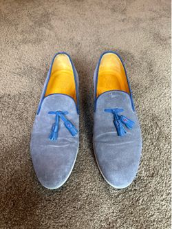 Undandy Men's Blue Suede Tassel Loafers Almond Toe Slip-On Dress 9.5