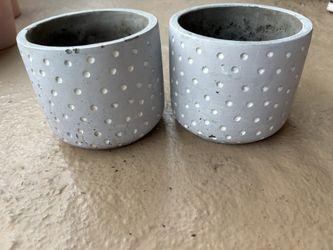 2 Small Gray And White Planter Pots