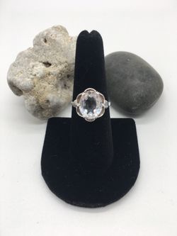 Vintage Sarah Cov Stamped Sterling Ring w/Faceted Clear Stone