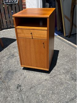 Tall Danish modern teak nightstand