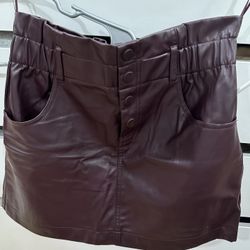 ZARA burgundy leather mini skirt with buttons and fleece lining