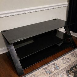 Modern Black Glass TV Stand w/ Metal Frame – Excellent Condition