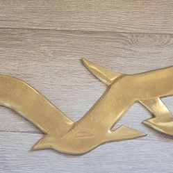 Vintage Brass Seagulls In Flight Wall Art Hanging MCM Birds Flying 24"