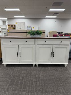 2-in-1, Buffet Cabinet with 4 Doors and 2 Drawers, Large Coffee Bar Table Wood Kitchen Storage Cabinets with Storage Cabinets, Modern Farmh