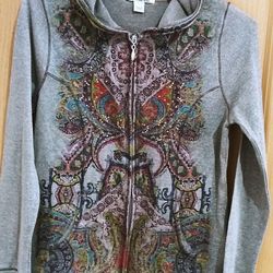 Unity World Wear junior's size S gray studded full zip hoodie