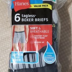 Hanes  Size XL.  6 Pairs Boxer Briefs.  NEW In Package.