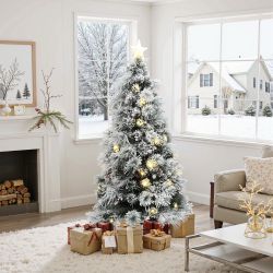 Brand New!Pre-Lit Fiber Optic Flocked Pine Christmas Tree,6ft ,AP2542-6FT
