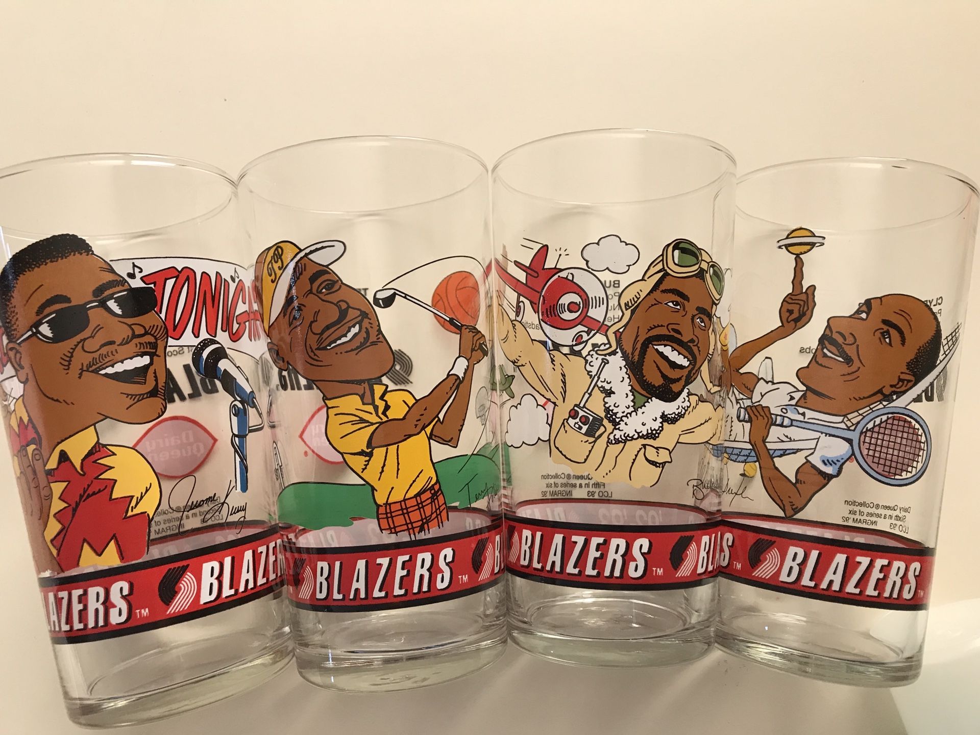 92 93 Dairy Queen Portland Trail Blazers Glass Collectible Cups: Drexler, Williams, Kersey, Porter