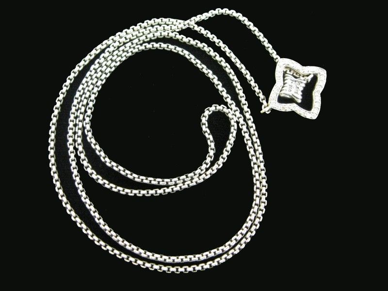David Yurman Silver and 18K Gold with Dia Quatrefoil Lariat Necklace