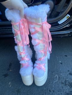 White Faux Fur Knee-High Snow Boots