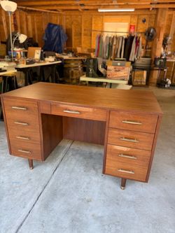 Vintage Mid-Century Wood Executive Desk – 50” Wide