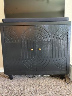 Black Wood Cabinet with Arch Relief Design