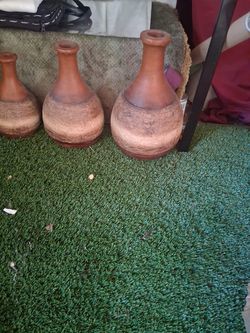 Set of 3 Terracotta Clay Vases
