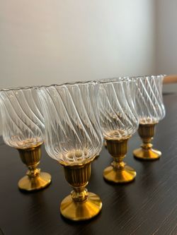 6 short brass candlestick with glass peg votive holders