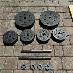 80lbs In 1” Plastic Weight Plates and Dumbbell set
