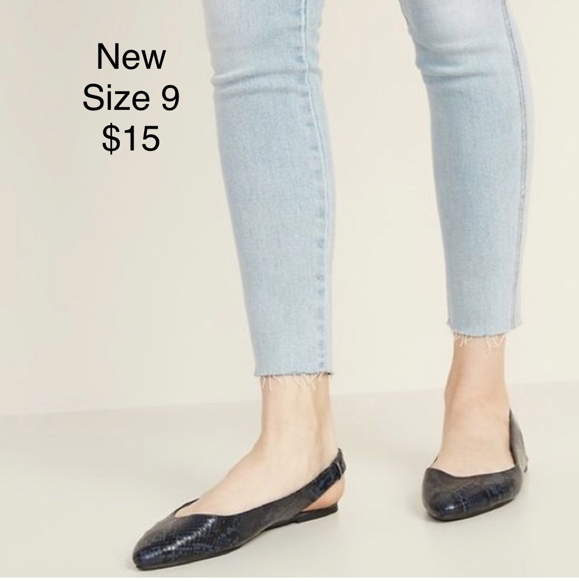 Old Navy Blue Faux-Snakeskin Pointy-Toe Slingback Flats Size 9
