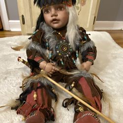 VTG Native American Porcelain Doll 21" By Duck House