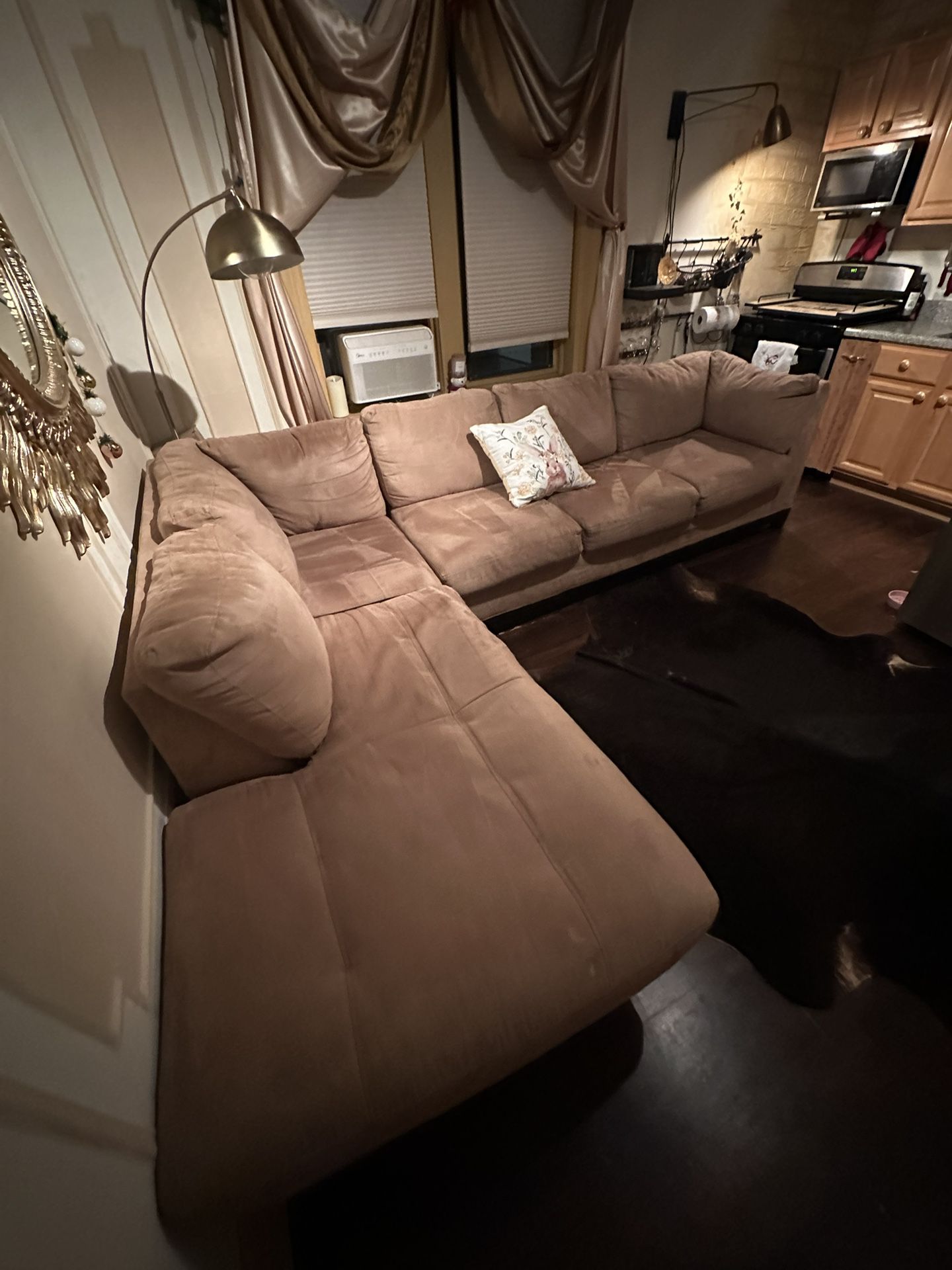 Large Beige Sectional Couch 