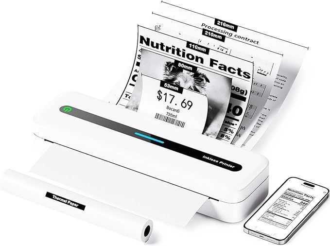 Portable Printers Wireless for Travel Portable Thermal Printer Support 2''/3''/4''/8.5