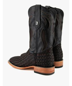 Size 11.5 Men's Rock'em Serbia Tejido Wide Square Toe Boots Choco Black