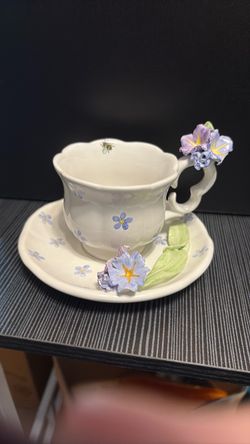 Ceramic Floral Teacup and Saucer Set