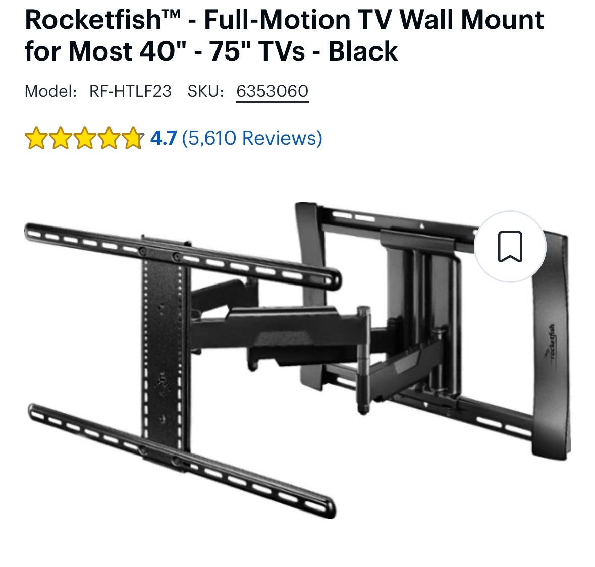 Rocketfish TV Wall Mount Full-Motion (new)