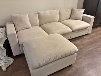 Cream Fabric Sectional Sofa with Chaise