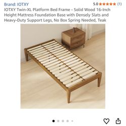 IOTXY Twin-XL Platform Bed Frame - Solid Wood 16-Inch Height Mattress Foundation Base with Densely Slats and Heavy-Duty Support Legs, No Box Spring Ne