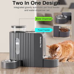 1.6 gallon Gravity Automatic Cat Feeder, Water & Food Dispenser Set, Stainless Bowls