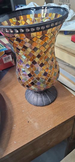 Mosaic Glass Hurricane Candle Holder