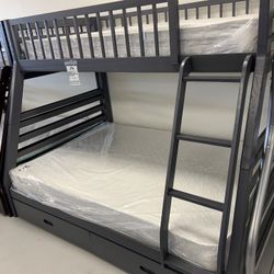Brand New Bunk beds twin over full and with 2 drawers . 2 different colors to choose from