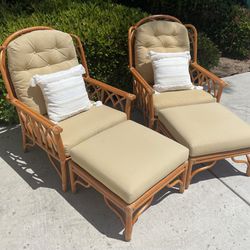 2 SETS McGuire Wingback Lounge Chairs & Ottomans