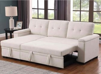 Sandy beige reversible sleeper sofa