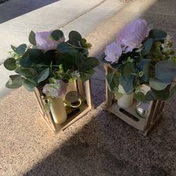 Crate With Flowers And Flameless Candles 