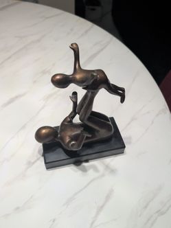 Very Fine Modernist Early to Mid 20th C. ABSTRACT Bronze/Brass Sculpture Adult & Child Gymnasts. On Marble Base. Unsigned. Rare!!!