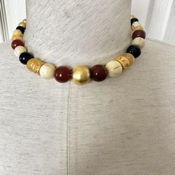 Liz Claiborne Vintage Beaded Gold Necklace 