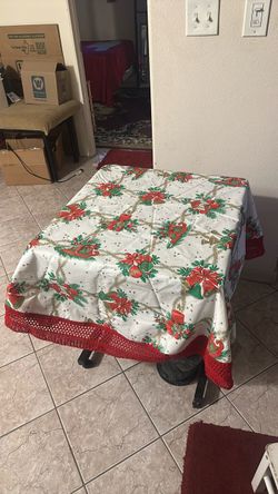 Christmas Tablecloth with Red Fringe Border