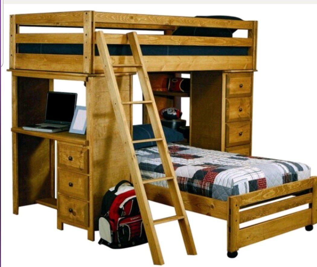 Twin Loft Bed w/ Ladder Dresser & Built In Desk