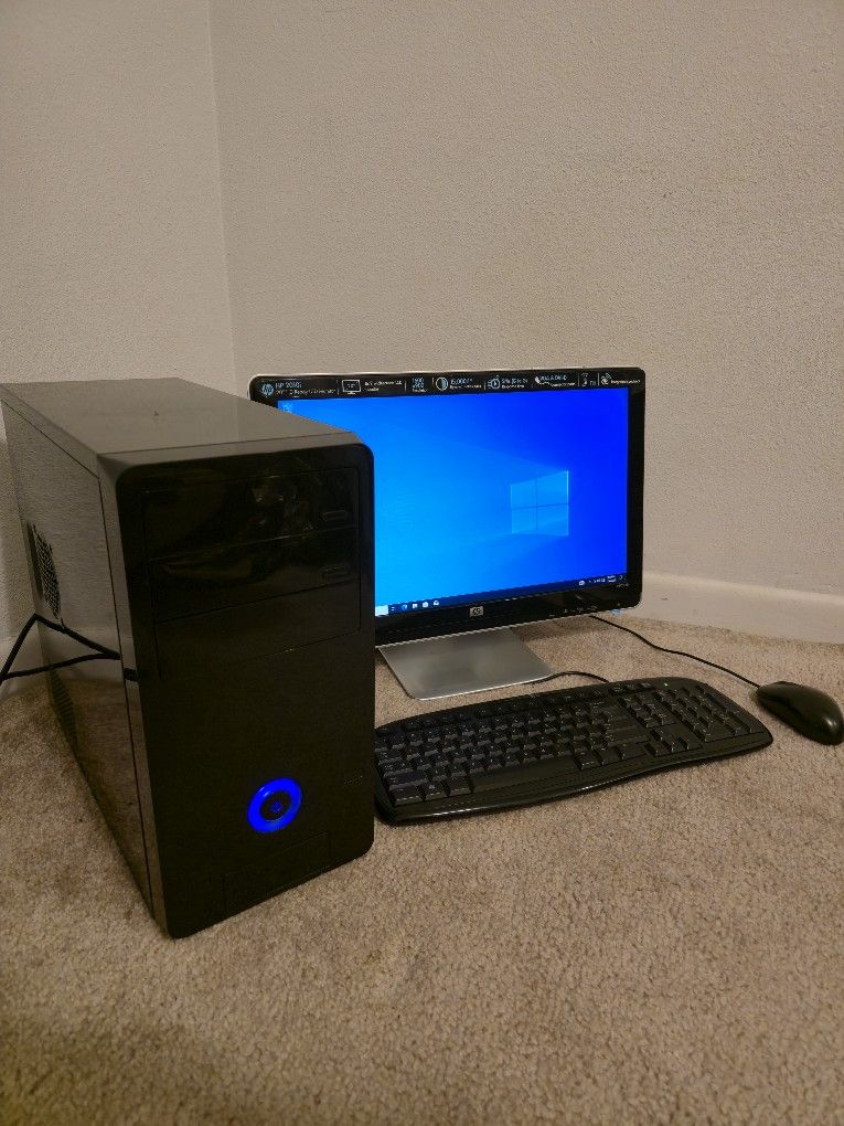 Computer Desktop PC Monitor Full Setup HP Dell 6GB RAM 120 GB WD Harddrive Keyboard Mouse Windows 10