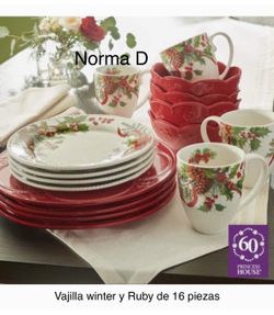 Vajilla Winter Y Rubi De 16 Piezas Nuevas En Su Caja 🌺 Princess House 🌺